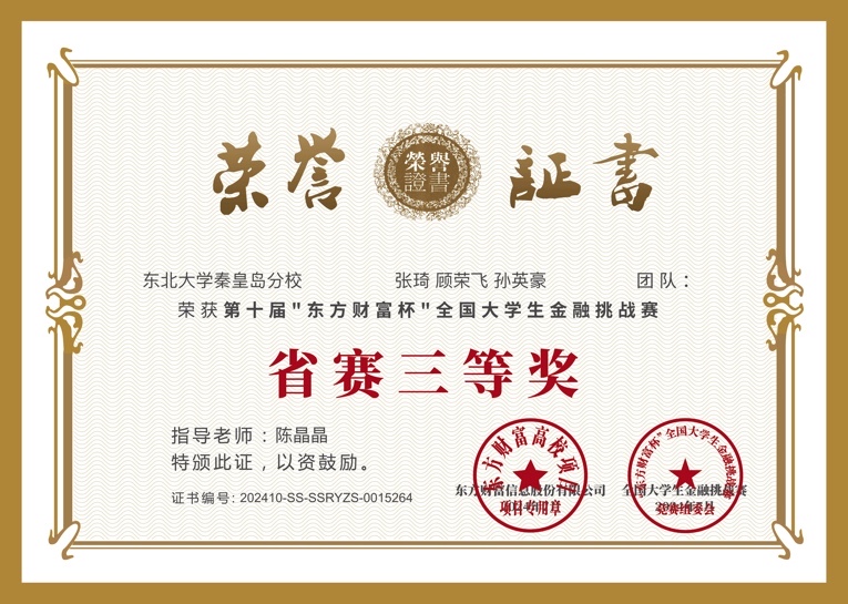 2024年“东方财富杯”全国大学生金融挑战赛省三等奖