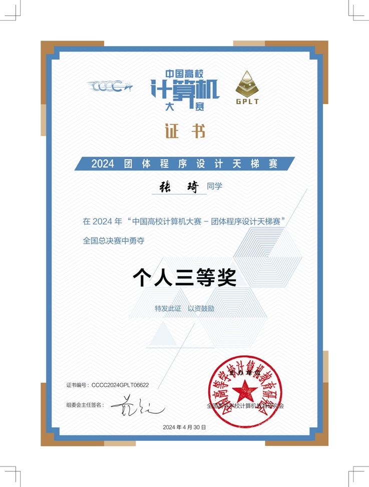 2024年团体程序设计大赛个人国家三等奖